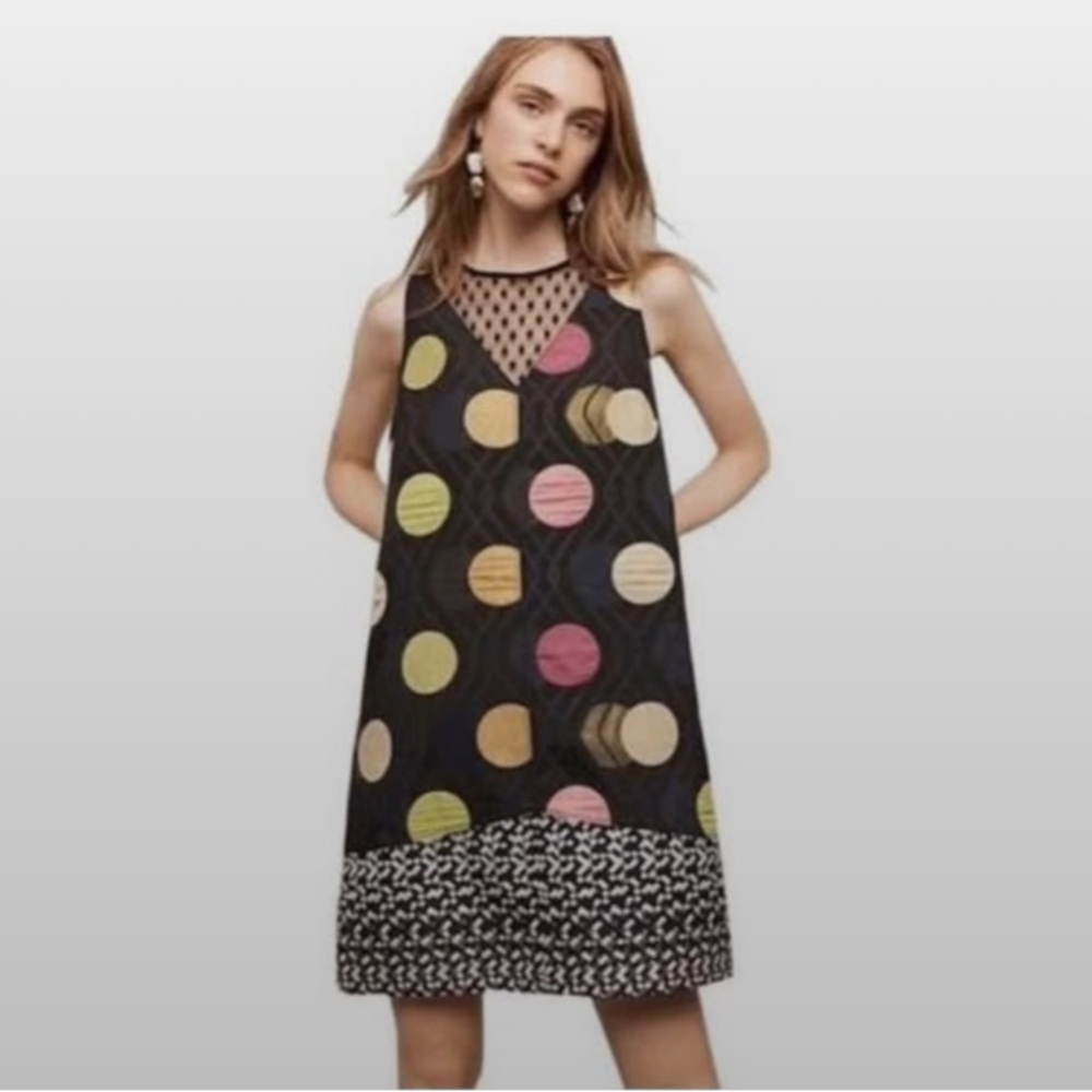Anthropologie Maeve Retro Tilde Jacquard Mixed Media Midi Dress